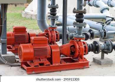 Red Motor Water Pump And Water Pipes