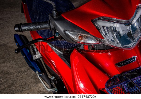 Red motorcycles, led\
system, auto, honda technology, 110cc system, Nonthaburi, Thailand\
05 January 2022