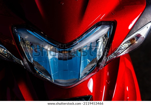 Red motorcycles,\
led system, auto, honda technology, 110cc system, Nonthaburi,\
Thailand 07 February 2022