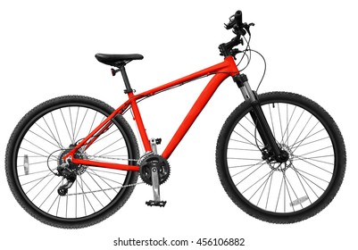 Red Mountain Bike /  Bicycle On White Isolated Background