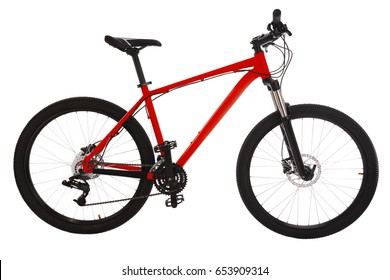 Red Mountain Bike Isolated On White Background.