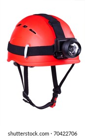 Red Mountain Helmet With Headlamp
