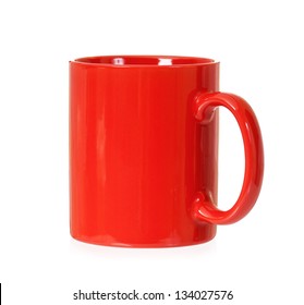 Red Mug For Coffee Or Tea, Isolated On White Background
