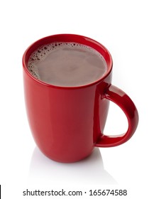 Red Mug Of Hot Chocolate Drink Isolated On White Background