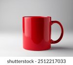 Red mug mockup with white background. Bright red coffee mug