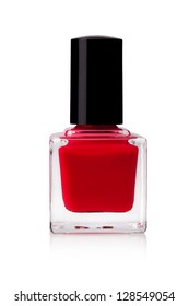 red nail polish bottle on white background