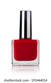 Red Nail Polish Bottle On White Background