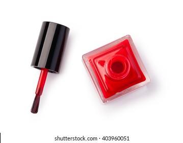 Red Nail Polish Bottle On White Background