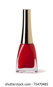 Red Nail Polish Bottle On White Background