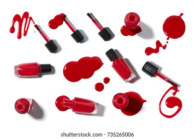 Red nail polish in different angles isolated on a white background