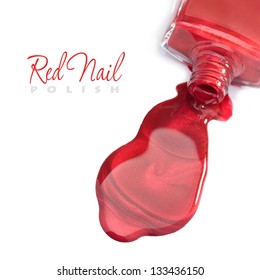 Red nail polish on a white background with space for text