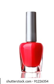 Red Nail Polish On White Background