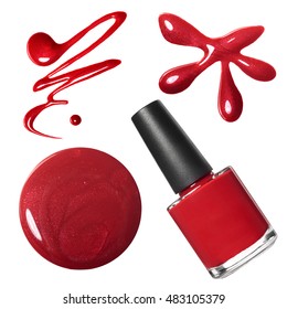 Red Nail Polish Set Isolated On White