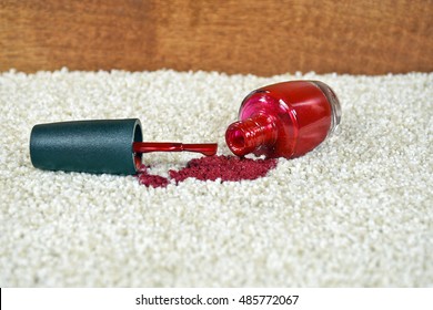 Red Nail Polish Spill On Light Colored Carpet