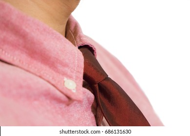 Red Necktie In Half Windsor Knot Style And Pink Shirt