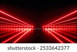 Red neon laser lights glowing vibrantly against a sleek black background, creating a striking visual contrast.