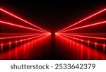 Red neon laser lights glowing vibrantly against a sleek black background, creating a striking visual contrast.