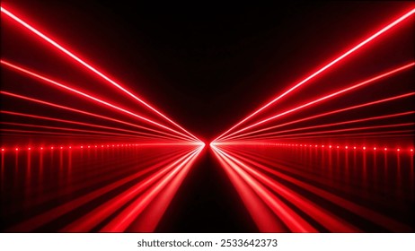 Red neon laser lights glowing vibrantly against a sleek black background, creating a striking visual contrast. - Powered by Shutterstock