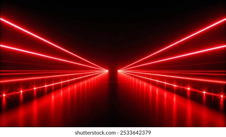 Red neon laser lights glowing vibrantly against a sleek black background, creating a striking visual contrast. - Powered by Shutterstock