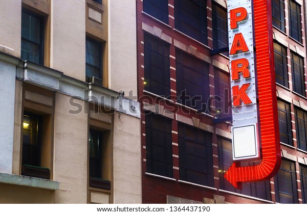 Red neon park
sign