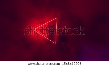 Red neon triangles in clouds. 