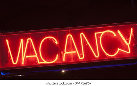 red neon vacancy sign for motel.