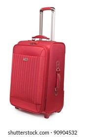 Red New Suitcase  Isolated On The White Background