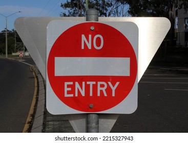 Red No Entry Road Sign On A Street