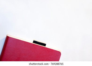 Red Notbook With Black Bookmark With Copy Space