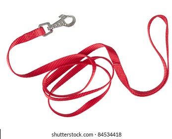 Red Nylon Dog Lead Or Leash Isolated Over White