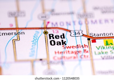 Red Oak. Iowa. USA On A Map