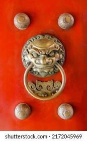 The Red Old Door In Front Of Buddha Tooth Relic Temple, Singapore.