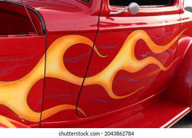 Red Old Fashioned Car Flames On Stock Photo 2043862784 | Shutterstock