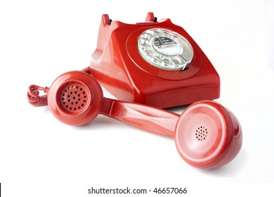 Red Old Fashioned Style Telephone From 1970's