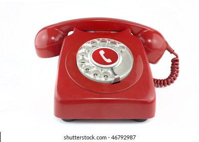 Red Old Fashioned Style Telephone From 1970's