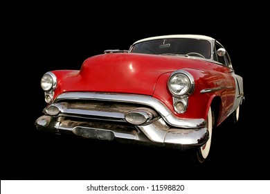 Red Old Muscle Car Isolated On Black Backgound