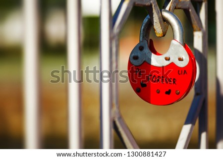 Image, Stock Photo a love lock rarely stays alone