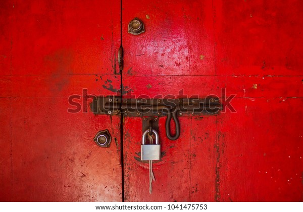 Red Old Wooden Door Door Latch Miscellaneous Vintage