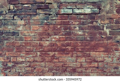 Red old worn brick wall texture background. Vintage effect.
