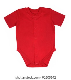 Red One Piece Baby Onesie Outfit With Short Sleeves And Snap Front