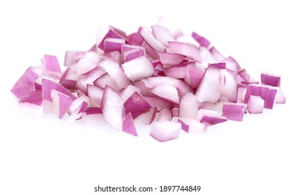 Red Onion Chopped Over White Background