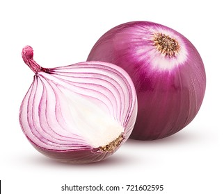 Red onion with cut in half isolated on white background. Clipping Path. Full depth of field. - Shutterstock ID 721602595