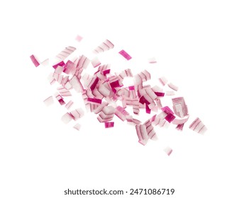 Red Onion Cuts Isolated, Chopped Purple Onion Pile, Raw Purple Onion Pieces, Fresh Purple Bulb Cuts Portion on White Background Top View - Powered by Shutterstock