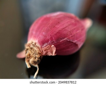 Red Onion. Dark Background. Close Up