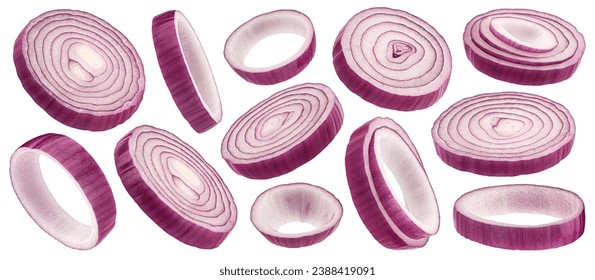 Red onion rings isolated on white background, full depth of field - Powered by Shutterstock