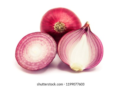 Red onion with slice  isolated on white background.