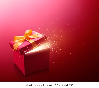 Red Open Gift Box With Glittering