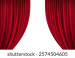 Red Open stage curtain, photo, isolated on white background