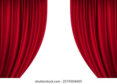 Red Open stage curtain, photo, isolated on white background