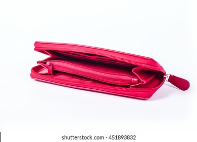 Red Open Wallet Isolated On The White Background 